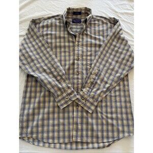 Pendleton Button Down Shirt Men's Medium Long Sleeve Blue Yellow Plaid Outdoor